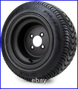 10 Flat Black Steel Golf Cart Wheels and Low Profile Tires (50-10) Set of 4
