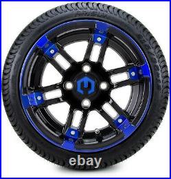 12 Aftershock Blue and Black Golf Cart Wheels and Tires (215-35-12) Set of 4