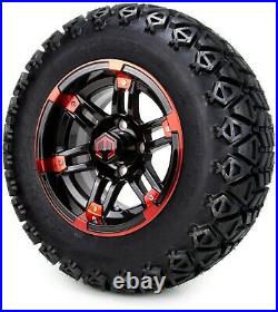 12 Aftershock Red and Black Golf Cart Wheels and Tires (23x10.50-12) Set of 4