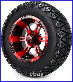 12 Ambush Red and Black Golf Cart Wheels and Tires (23x10.50-12) Set of 4