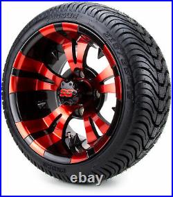 12 Red & Black Vampire Golf Cart Wheels and Low Profile Tires Combo Set of 4