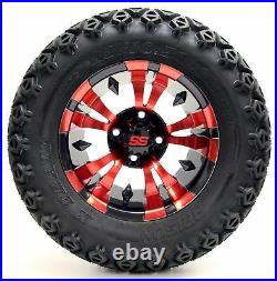 12 Red/Black Vampire Wheels and X-Trail Tires + GTW Quality Golf Cart Lift Kit