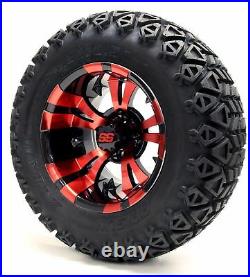 12 Red/Black Vampire Wheels and X-Trail Tires + GTW Quality Golf Cart Lift Kit