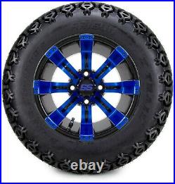 12 Tempest Blue and Black Golf Cart Wheels and Tires (23x10.50-12) Set of 4