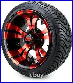 12 Vampire Red and Black Golf Cart Wheels and Tires (215-35-12) Set of 4