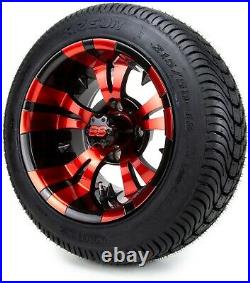 12 Vampire Red and Black Golf Cart Wheels and Tires (215-50-12) Set of 4