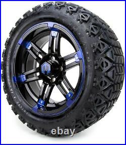 14 Aftershock Blue and Black Golf Cart Wheels and Tires 23x10.00-14 Set of 4