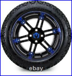 14 Aftershock Blue and Black Golf Cart Wheels and Tires 23x10.00-14 Set of 4