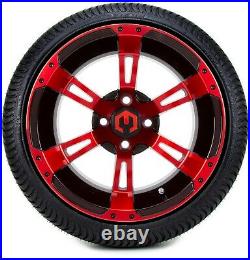 14 Ambush Red and Black Golf Cart Wheels and Tires (205-30-14) Set of 4