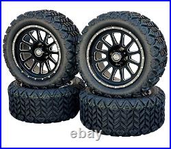 14 Black Milled Golf Cart Wheels &Tires 23x10-14 All Terrain, EZGO/Club Car/YMH