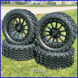 14 Black Milled Golf Cart Wheels &Tires 23x10-14 All Terrain, EZGO/Club Car/YMH