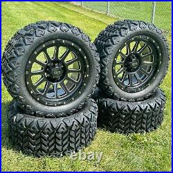 14 Black Milled Golf Cart Wheels &Tires 23x10-14 All Terrain, EZGO/Club Car/YMH