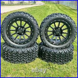 14 Black Milled Golf Cart Wheels &Tires 23x10-14 All Terrain, EZGO/Club Car/YMH