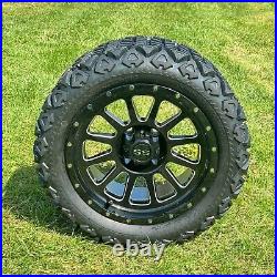 14 Black Milled Golf Cart Wheels &Tires 23x10-14 All Terrain, EZGO/Club Car/YMH