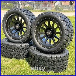 14 Glossy Black Golf Cart Wheels & All Terrain Tires 22x10-14 EZGO/Club Car/YMH