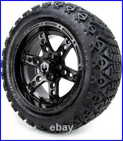 14 Reef Glossy Black Golf Cart Wheels and Tires (23x10.00-14) Set of 4