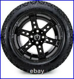 14 Reef Glossy Black Golf Cart Wheels and Tires (23x10.00-14) Set of 4