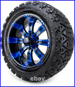 14 Tempest Blue and Black Golf Cart Wheels and Tires (23x10.00-14) Set of 4