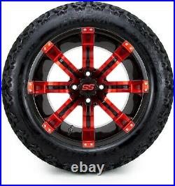 14 Tempest Red and Black Golf Cart Wheels and Tires (23x10.00-14) Set of 4