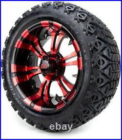 14 Vampire Red and Black Golf Cart Wheels and Tires (23x10.00-14) Set of 4