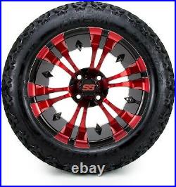 14 Vampire Red and Black Golf Cart Wheels and Tires (23x10.00-14) Set of 4