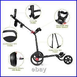 3 Wheel Folding Golf Push Cart with Adjustable Handle and Foot Brake