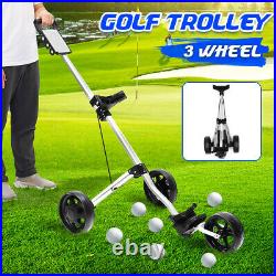 3 Wheel Golf Pull Trolley Bag Stand Cart Compact Folding Golf Buggies D2