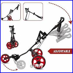 3 Wheel Golf Push Cart With Golf Bag Rain Cover, Foldable Golf Trolley