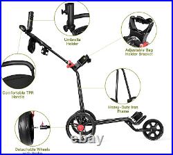 3 Wheel Golf Push Pull Cart, Folding Lightweight Golf Trolley with Foot Brake