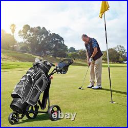 3 Wheel Golf Push Pull Cart, Folding Lightweight Golf Trolley with Foot Brake