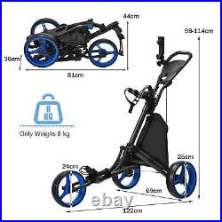 3 Wheel Golf Push Pull Cart with Adjustable Height Handle-Blue