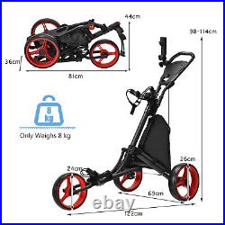 3 Wheel Golf Push Pull Cart with Adjustable Height Handle-Red