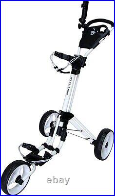 3 Wheel Push Pull Golf CART Foot Brake ONE Second to Open & Close, White