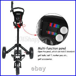 3 Wheel Push Pull Golf Club Cart Cup/Umbrella Holder-Compact Folding Lightweight