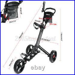 3 Wheel Push Pull Golf Club Cart Cup/Umbrella Holder-Compact Folding Lightweight