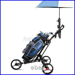 3 Wheel Push Pull Golf Club Cart Trolley Swivel Folding withUmbrella Holder UK