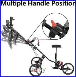 3 Wheels Golf Push Cart Golf Pull Trolley Scoreboard Umbrella & Cup Holder New