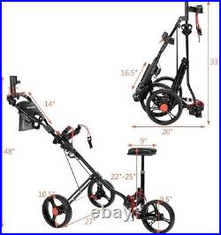 3 Wheels Golf Push Cart Golf Pull Trolley Scoreboard Umbrella & Cup Holder New