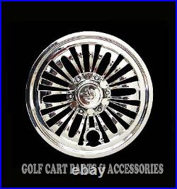 (4) CHROME 8 Golf Cart Hub Caps EZGO, CLUB CAR, YAMAHA Set of 4 Wheel Covers