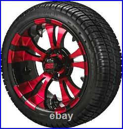 4 Golf Cart 205/30-14 DOT Tires on 14x7 Black/Red Vampire Wheels Free Freight