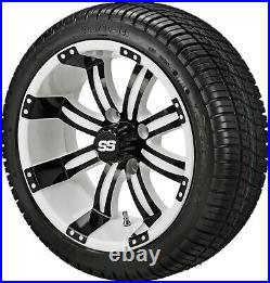 4 Golf Cart 205/30-14 Tire on a 14x7 White/Black Casino Wheel