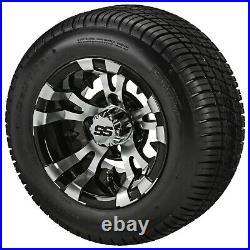 (4)Golf Cart 205/50-10 DOT Tire on 10x7 Black/Machined Vampire Wheel Free Freigh