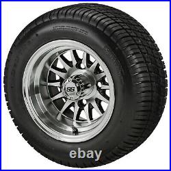 (4)Golf Cart 205/50-10 Tire on 10x7 Machined/Black 14-Spoke Wheel Free Freight