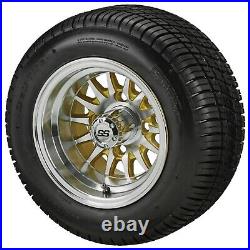 (4)Golf Cart 205/50-10 Tire on 10x7 Machined/Gold 14-Spoke Wheel Free Freight