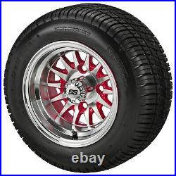 (4)Golf Cart 205/50-10 Tire on 10x7 Machined/Red 14-Spoke Wheel Free Freight