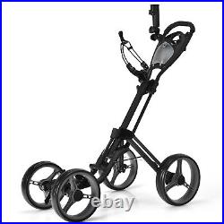 4 Wheel Golf Push Cart Folding Golf Walking Push Cart with Umbrella & Cup Holder