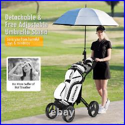 4 Wheel Golf Push Cart Folding Golf Walking Push Cart with Umbrella & Cup Holder