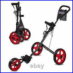 CLORIS 3 Wheel Golf Push Cart With Golf Bag Rain Cover, Foldable Golf Trolley
