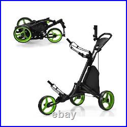 COSTWAY 3 Wheel Golf Push Pull Cart, Lightweight Foldable Golf Trolley with A