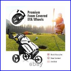COSTWAY 3 Wheel Golf Push Pull Cart, Lightweight Foldable Golf Trolley with D